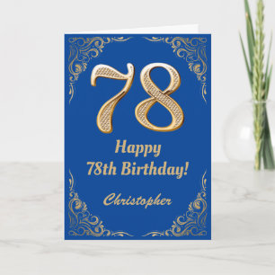 78e Birthday Blue en Gold Glitter Lijst Kaart