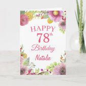 78e Birthday Waterverf Floral Flowers Pink Card Kaart (Voorkant)