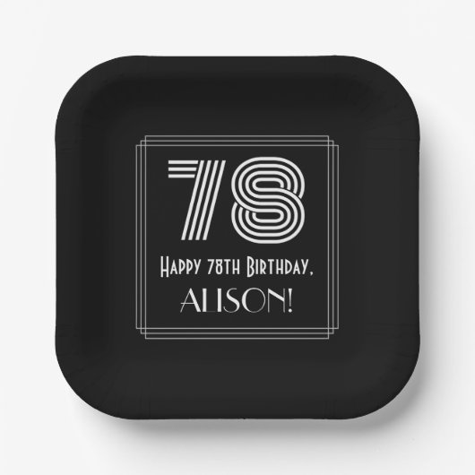 78e verjaardag — Art Deco Geïnspireerde look "78" Papieren Bordje (Voorkant)