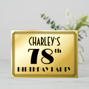 78e verjaardag — Art Deco look "78" + naam Folie Uitnodiging