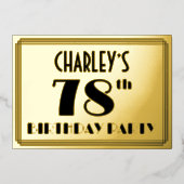 78e verjaardag — Art Deco look "78" + naam Folie Uitnodiging (Voorkant)