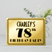 78e verjaardag — Art Deco look "78" + naam Folie Uitnodiging (Staand Voorkant)