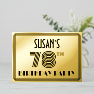 78e verjaardag — Art Deco Style "78" en naam Folie Uitnodiging