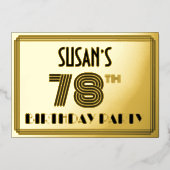 78e verjaardag — Art Deco Style "78" en naam Folie Uitnodiging (Voorkant)