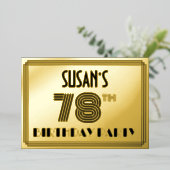 78e verjaardag — Art Deco Style "78" en naam Folie Uitnodiging (Staand Voorkant)