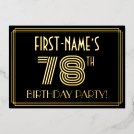 78e verjaardag — Art Deco Style "78" + Naam Folie Uitnodiging