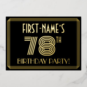 78e verjaardag — Art Deco Style "78" + Naam Folie Uitnodiging