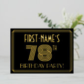 78e verjaardag — Art Deco Style "78" + Naam Folie Uitnodiging (Staand Voorkant)
