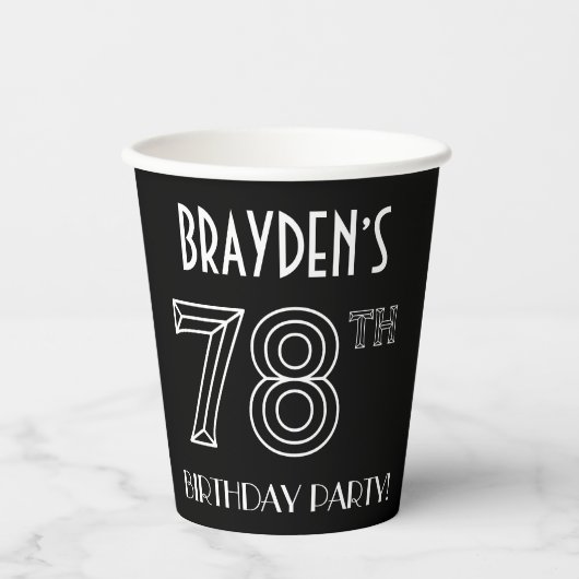 78e verjaardag: Art Deco Style + aangepaste naam Papieren Bekers (Voorkant)