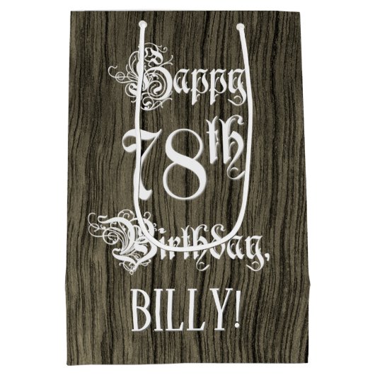 78e verjaardag: Fancy, Faux Wood Kijk + Aangepaste Medium Cadeauzakje (Achterkant)