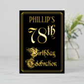 78e verjaardag — Fancy script en aangepaste naam Folie Uitnodiging (Staand Voorkant)
