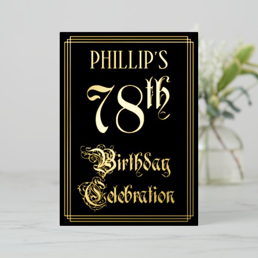 78e verjaardag — Fancy script en aangepaste naam Folie Uitnodiging (Staand Voorkant)