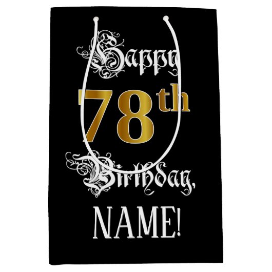 78e verjaardag ~ Fancy script; Faux Gold look; naa Medium Cadeauzakje (Voorkant)