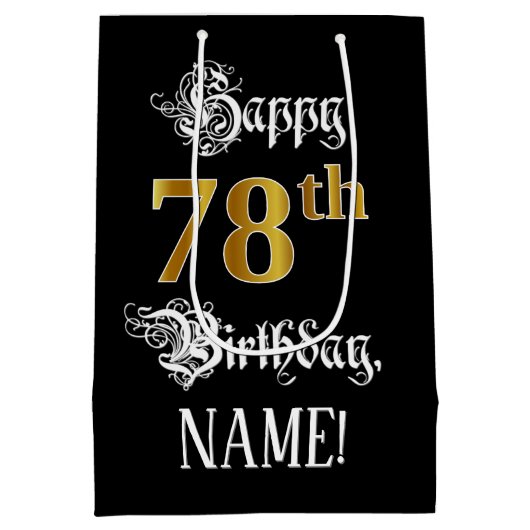 78e verjaardag ~ Fancy script; Faux Gold look; naa Medium Cadeauzakje (Achterkant)