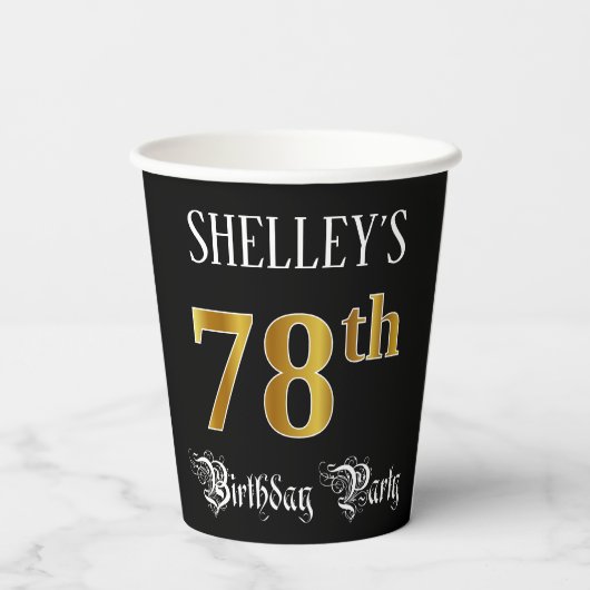 78e verjaardag — Fancy script, Faux Gold look Papieren Bekers (Achterkant)