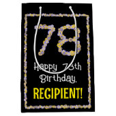 78e verjaardag: Floral Flowers Number, Custom Name Medium Cadeauzakje (Voorkant)