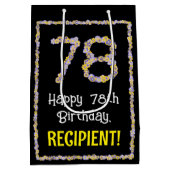 78e verjaardag: Floral Flowers Number, Custom Name Medium Cadeauzakje (Achterkant)