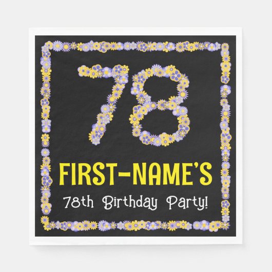 78e verjaardag: Floral Flowers Number, Custom Name Servet (Voorkant)