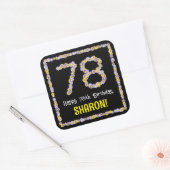 78e verjaardag: Floral Flowers Number, Custom Name Vierkante Sticker (Envelop)