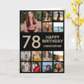 78e verjaardag Foto Collage 13 Foto's zwart en gou Kaart (Gele Bloem)