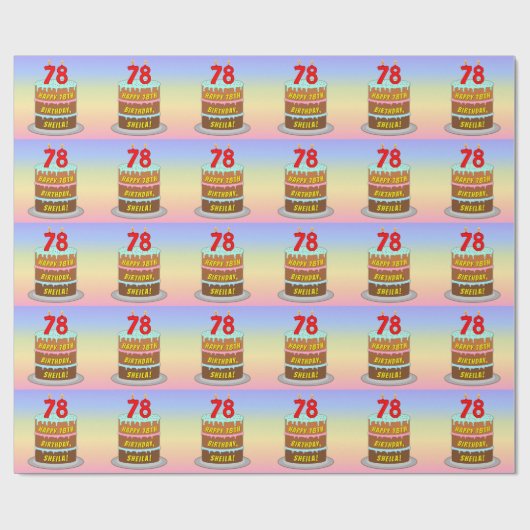 78e verjaardag: Fun Cake and Candles + Custom Name Cadeaupapier (Vlak)