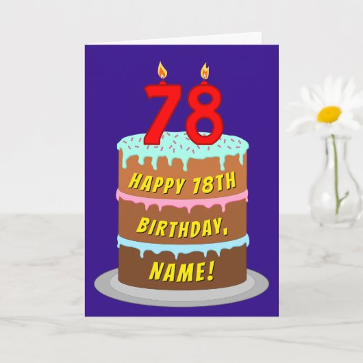 78e verjaardag: Fun Cake and Candles + Custom Name Kaart (Kleine Plant)