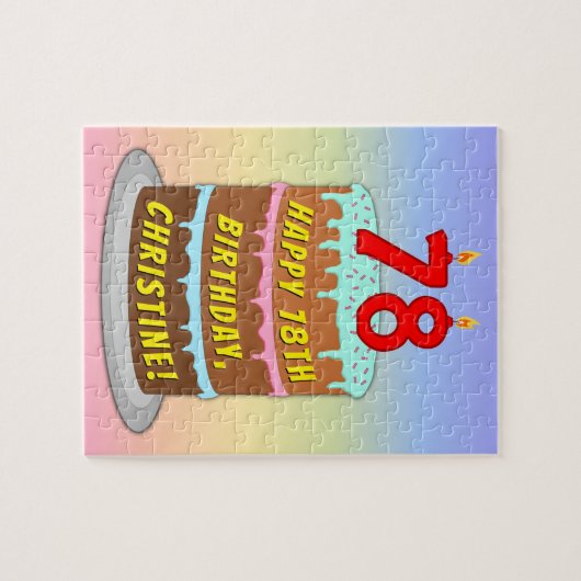 78e verjaardag: Fun Cake and Candles + Custom Name Legpuzzel (Horizontaal)