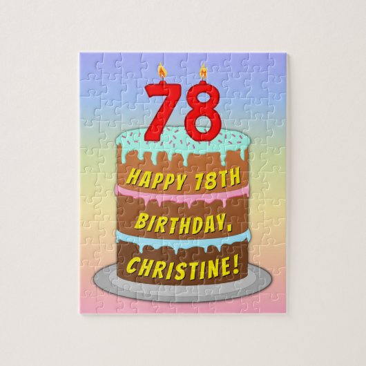 78e verjaardag: Fun Cake and Candles + Custom Name Legpuzzel (Verticaal)