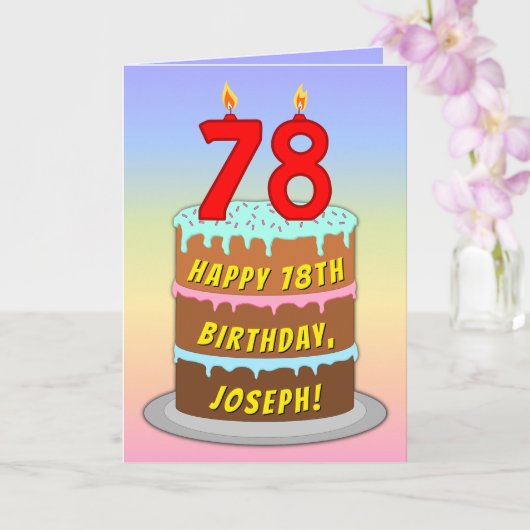 78e verjaardag — Fun Cake & Candles, w/ Eigen naam Kaart (Orchidee)