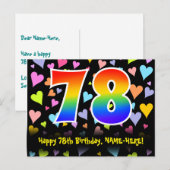 78e verjaardag: Fun Hearts-patroon, Regenboog 78 Briefkaart (Voorkant / Achterkant)
