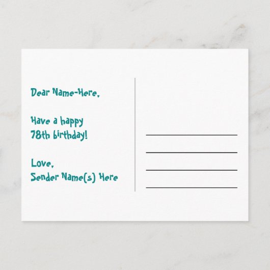 78e verjaardag: Fun Hearts Pattern, Rainbow 78 Briefkaart (Achterkant)