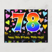 78e verjaardag: Fun Hearts Pattern, Rainbow 78 Briefkaart (Voorkant)
