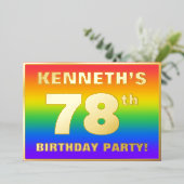 78e verjaardag: Fun, kleurrijk regenboogpatroon Folie Uitnodiging (Staand Voorkant)