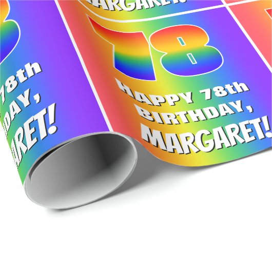 78e verjaardag: kleurrijk, vun regenboogpatroon #  cadeaupapier (Rol Hoek)