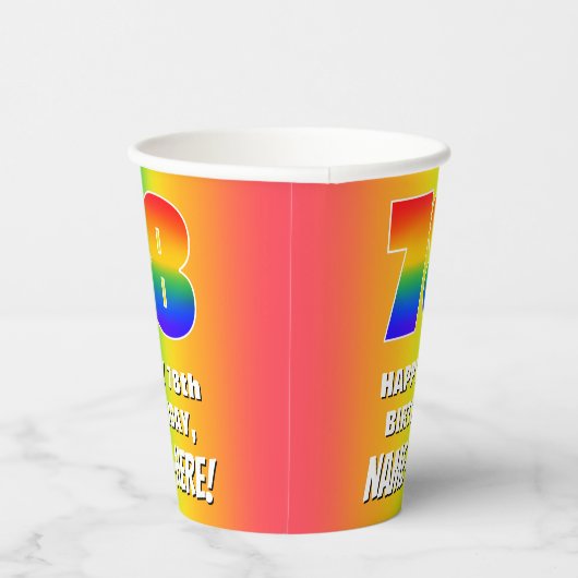 78e verjaardag: kleurrijk, vun regenboogpatroon # papieren bekers (Rechts)