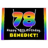 78e verjaardag: kleurrijke regenboog # 78, aangepa groot cadeauzakje (Voorkant)