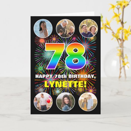 78e verjaardag: Leuke regenboog #, Aangepaste naam Kaart (Gele Bloem)