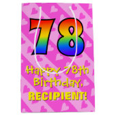 78e verjaardag: Leuke roze harten strepen; Regenbo Medium Cadeauzakje (Voorkant)