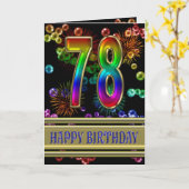 78e verjaardag met regenboogbubbels en vuurwerk kaart (Gele Bloem)