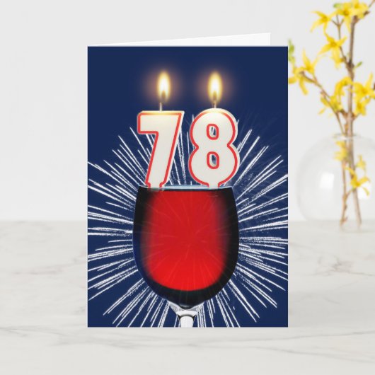 78e verjaardag met wijn en kaarsen kaart (Gele Bloem)