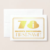 78e verjaardag; naam + Art Deco geïnspireerd look  Folie Kaarten (Voorkant met envelop)