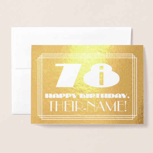 78e verjaardag: Naam + Kunstdeco geïnspireerde loo Folie Kaarten (Voorkant met envelop)