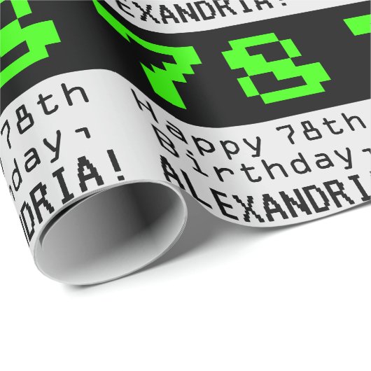 78e verjaardag - Nerdy / Geeky Style "78" en naam Cadeaupapier (Rol Hoek)