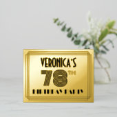 78e verjaardag partij ~ Art Deco Style "78" + naam Folie Uitnodiging Briefkaart (Staand Voorkant)
