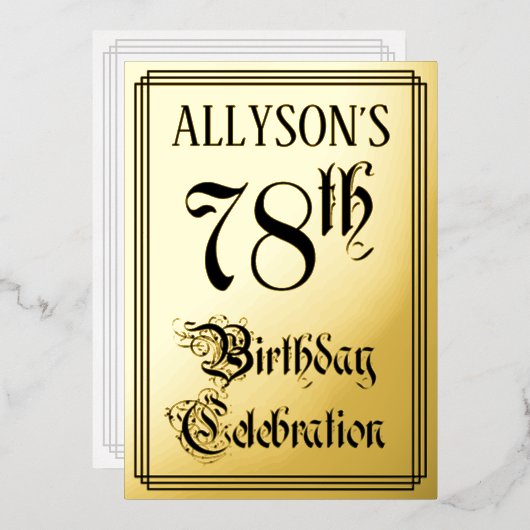 78e verjaardag Partij — Elegant Manuscript + de Na Folie Uitnodiging (Voorkant / Achterkant)
