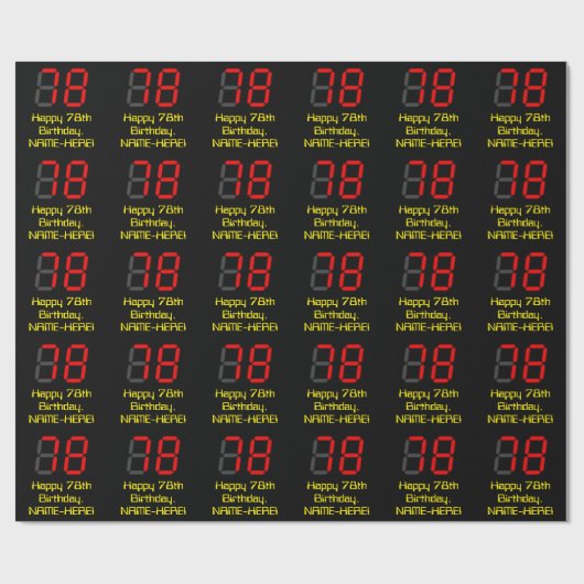 78e verjaardag: Red Digital Clock Style "78" + naa Cadeaupapier (Vlak)
