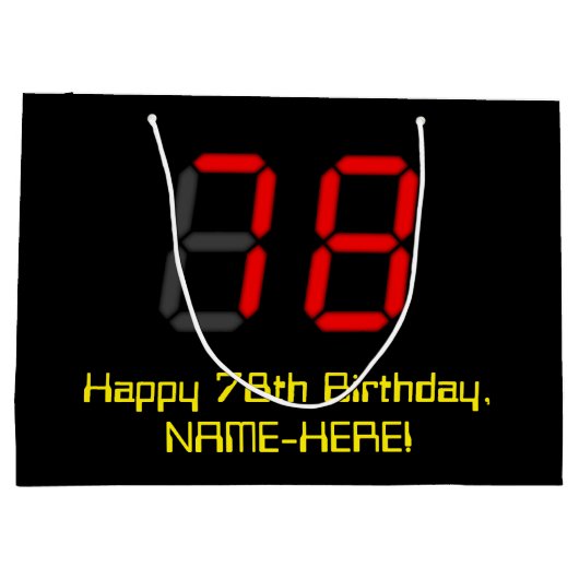 78e verjaardag: Red Digital Clock Style "78" + naa Groot Cadeauzakje (Achterkant)