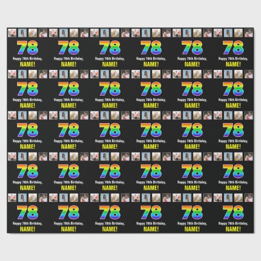 78e verjaardag: Regenboog "78"; Aangepaste foto's Cadeaupapier (Zoom)