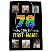 78e verjaardag: Regenboog "78", aangepaste foto's  Medium Cadeauzakje (Voorkant)