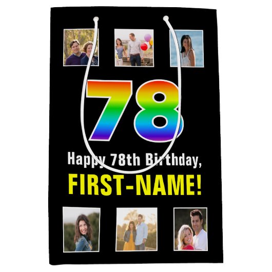78e verjaardag: Regenboog "78", aangepaste foto's  Medium Cadeauzakje (Voorkant)